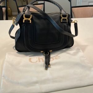 Chloe BlacK Pebbled Leather Large Double Handle Marcie Full Zip Satchel Tote Bag